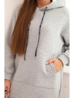 Dámská bavlněná šatová mikina s kapucí zateplená šedá