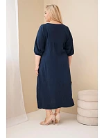 Dámské plus size bavlněné mušelínové šaty s výstřihem do V námořnická