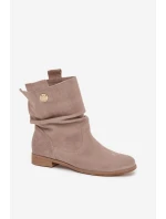 Kožené semišové dámské kotníky s řasením s vyhříváním Zazoo 4210 béžové