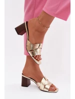 Dámské sandály na podpatku s pásky Eko kůže zlaté Corivelle