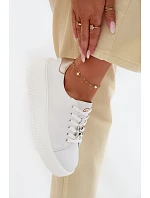 Kožené dámské tenisky na platformě s přezkou Vinceza 39973 Bílé