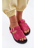 Semišové dámské sandály na platformě se zlatým sponem Fuksie Zemela