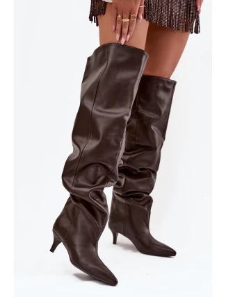 Nazouvací dámské kozačky na jehlovém podpatku Ysolienne – čokoládové