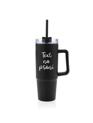 TEXT NA PŘÁNÍ - černý cestovní termohrnek s průhledným víčkem 900 ml  