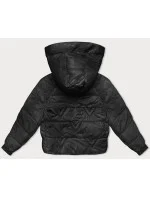 Černá dámská bunda pro přechodné období s károvanou podšívkou (842) Černá dámská bunda pro přechodné období s károvanou podšívkou (842)