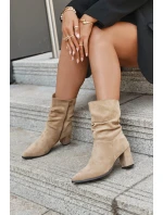 Dámské kotníkové boty na podpatku s mačkáním vyhřívané béžové Amelise Dámské kotníkové boty na podpatku s mačkáním vyhřívané béžové Amelise
