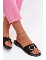 Dámské pantofle na ploché podešvi se zlatým sponou Czarne Selivelle