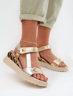 Kožené dámské sandály na platformě D&A CR61-3078 Zlaté