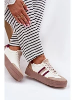 Kožené dámské sneakersy na platformě Zazoo N1234 béžovo-červené