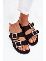 Sandály S Přezkami Na Ploché Podpatky Černé Tovira