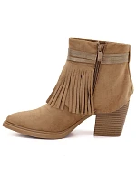 Dámské kovbojské kotníkové boty s třásněmi, zateplené, barva camel, M. Daszyński