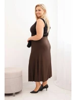 Dámská večerní šaty Plus Size na jedno rameno hnědá