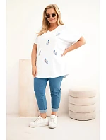 Dámská bavlněná halenka Plus Size s peříčky bílá