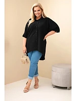 Dámská plus size bavlněná košile s knoflíky a límečkem černá Dámská plus size bavlněná košile s knoflíky a límečkem černá
