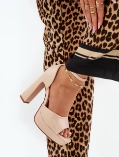 Dámské Sandály Na Podpatku A Platformě Eko Kožené Béžové Lomman