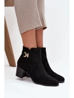 Zateplené dámské kotníkové boty na podpatku se zlatým detailem černé Renora