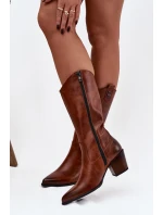 Kožené Kovábojky Na Podpatku Vyhřívané Zazoo 70155 Hnědé