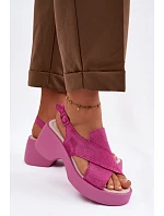 Kožené dámské sandály na platformě S.Barski LR61-7005 Fuchsiová