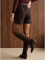 Elegantní dámské kraťasy s kostkovaným vzorem a páskem v čokoládové barvě FashionStreet SY0618 Elegantní dámské kraťasy s kostkovaným vzorem a páskem v čokoládové barvě FashionStreet SY0618
