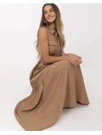 Tmavě béžové elegantní dámské maxi šaty (A5032)