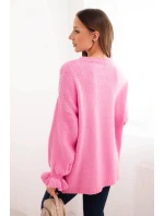 Dámský svetr s příměsí mohéru a vlny volného střihu růžový