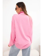 Dámská viskózová košile s dlouhým rukávem a volány světle růžová