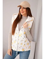 Dámská prošívaná vesta s kapucí s květinovým vzorem žlutá