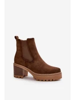 Dámské Zateplené Botky Na Podpatku Eko Semišové Hnědé Irissinae