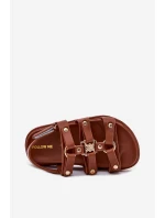 Dívčí sandály se zlatým detailem hnědé Lunessa