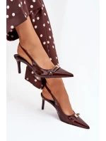 Lakované Lodičky Na Jehlovém Podpatku Se Zlatou Sponou Čokoládové Vivae