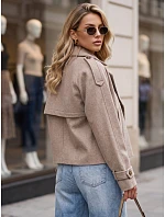 Krátký dámský dvouřadý kabát s výložkami, barva fango, FashionStreet TY6015 Krátký dámský dvouřadý kabát s výložkami, barva fango, FashionStreet TY6015