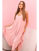 Women's dress with straps flared with an asymmetrical hem pudrově růžová Women's dress with straps flared with an asymmetrical hem pudrově růžová