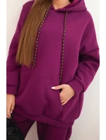 Dámský teplákový komplet zateplený z bavlny s kapucí tmavě fialový