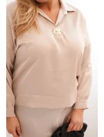 Dámský komplet Plus Size se saténovým leskem a krajkou béžový Dámský komplet Plus Size se saténovým leskem a krajkou béžový