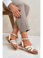 Kožené Dámské Sandály Na Plochém Podpatku Zazoo 3688 Ecru