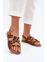 Dámské sandály na plochém podpatku se zlatými hroty panterka Zanira