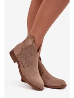 Dámské Kotníkové Boty Na Ploché Podpatky S Barški HY52 532 Béžové Dámské Kotníkové Boty Na Ploché Podpatky S Barški HY52 532 Béžové