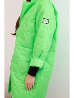 Dámská bunda Plus Size prošívaná s ozdobnými knoflíky a límcem zelený neon