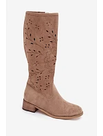 Ažurové kozačky na klínu NS596P béžové - Seastar