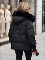 Černá dámská zimní prošívaná bunda s kožešinou FashionStreet TY5741