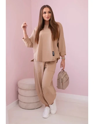 Bavlněná mikina kalhoty set Lehký velbloud Bavlněná mikina kalhoty set Lehký velbloud