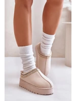 Dámské Sněhule Na Platformě Zateplené Kožešinou Světle Béžové Remenia