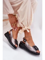 Dámské kožené sandály na platformě s ozdobou Artiker 56C2158 grafitové