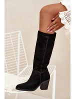 Semišové Kozačky Na Podpatku Se Zipem Černé Lissara