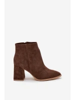 Kozačky z přírodního semiše s vysokým podpatkem vyhřívané hnědé Zazoo 3128