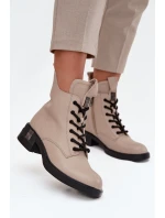 Kožené dámské boty na nízkém podpatku Vinceza 66818 Béžové