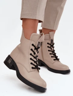 Kožené dámské boty na nízkém podpatku Vinceza 66818 Béžové