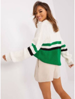 Ecru-zelený volný svetr s límečkem a s přídavkem vlny (8054)