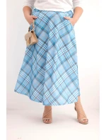 Dámská sukně Plus Size s širokým lemem kostkovaná modrá