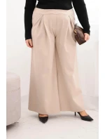Dámské kalhoty Plus Size s širokými nohavicemi a plisováním béžové